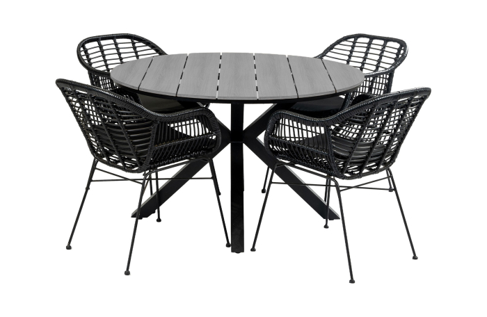 5-delige ronde tuinset-4 Oslo dining tuinstoelen-⌀120cm Cyprus tuintafel-rond wicker-aluminium frame-polywood tuintafel