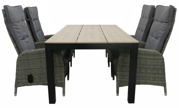 5 delige tuinset-4 Kos verstelbare tuinstoelen-Ash grey-cyprus tuintafel-wood-wicker-aluminium frame