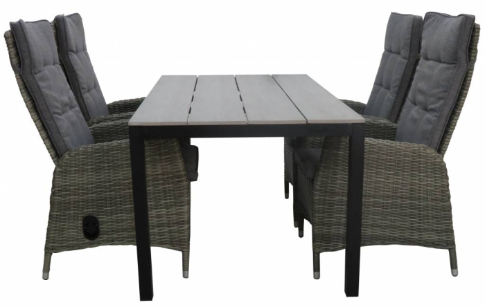 5 delige tuinset-4 kost verstelbare tuinstoelen-Ash Grey-cyprus tuintafel-grey-wicker-aluminium frame