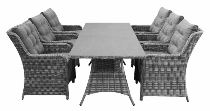 7 delige tuinset-6 Dublin tuinstoelen-Ash Grey-wicker-keramiek-aluminium frame