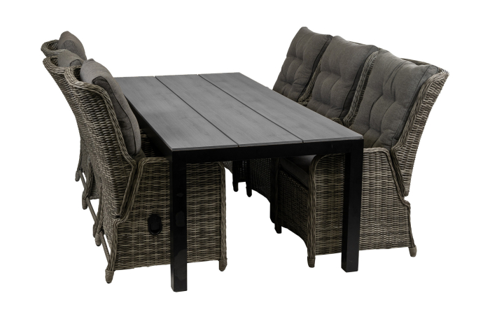 Dublin 7 delige tuinset-Dublin verstelbare stoelen-Ash Grey-225cm Cyprus tuintafel-wicker-grey tuintafel-aluminium frame