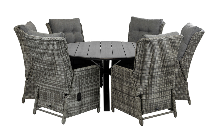 Dublin ronde tuinset-7 delige tuinset-dublin verstelbare tuinstoel-polywood tuintafel-wicker vlechtwerk-aluminium frame