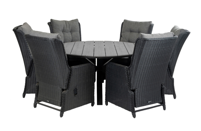 Dublin ronde tuinset-7 delige tuinset-Dublin verstelbare tuinstoel-black-polywood-wicker vlechtwerk