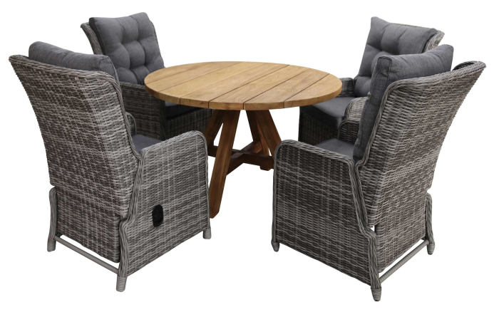 Dublin tuinset-5 delige tuinset-Dublin verstelbare tuinstoel-Ash grey-Teakhouten tuintafel-wicker-aluminium frame