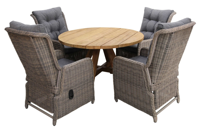 Dublin tuinset-5 delige tuinset-Dublin verstelbare tuinstoel-Sweet Brown-Teakhouten tuintafel-wicker-aluminium frame