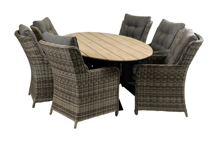 Dublin tuinset-7 delige tuinset-Dublin tuinstoel-Ash Grey-wicker vlechtwerk-Cyprus ovale tuintafel-aluminium frame