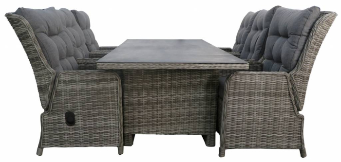 Dublin tuinset-7 delige tuinset-Dublin verstelbare tuinstoel-Ash Grey-aluminium frame-wicker vlechtwerk-tuintafel met keramieken plaat