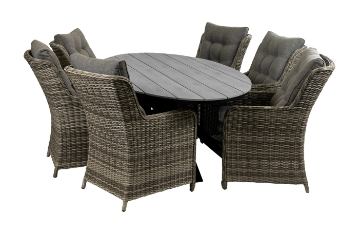 Dublin tuinset Dublin-7 delige tuinset-polywood tuintafel-wicker vlechtwerk-aluminium frame