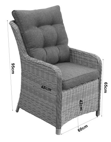 Dublin tuinstoel-Mystic grey-wicker-aluminium frame-grey rug en zitkussen-afmetingen