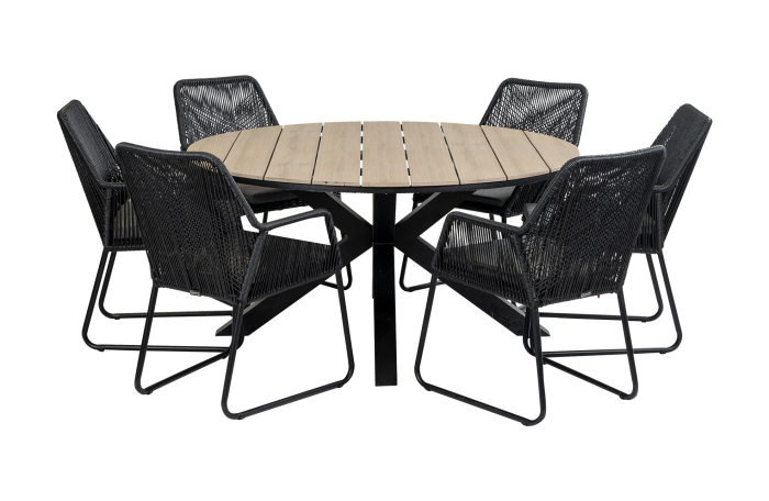 Mona ronde tuinset-7 delige tuinset-Mona tuinstoel black-Rope tuinstoel-cyprus tuintafel-aluminium frame