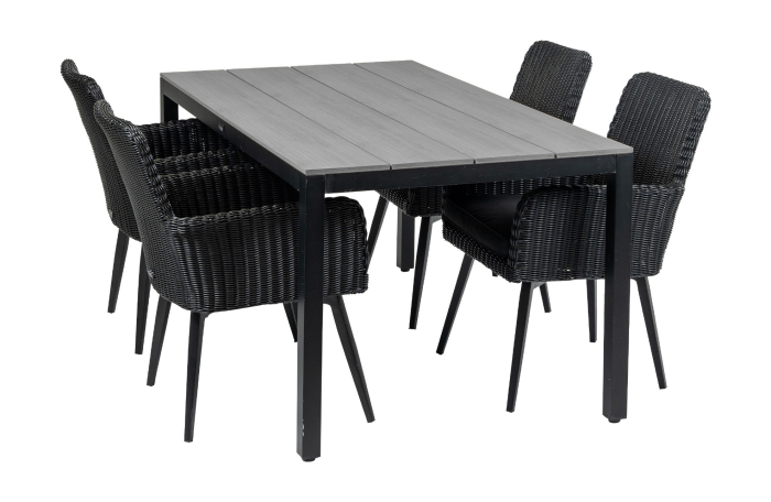 Pisa tuinset-5 delige tuinset-Pisa tuinstoel-Black-polywood tuintafel-wicker-aluminium frame
