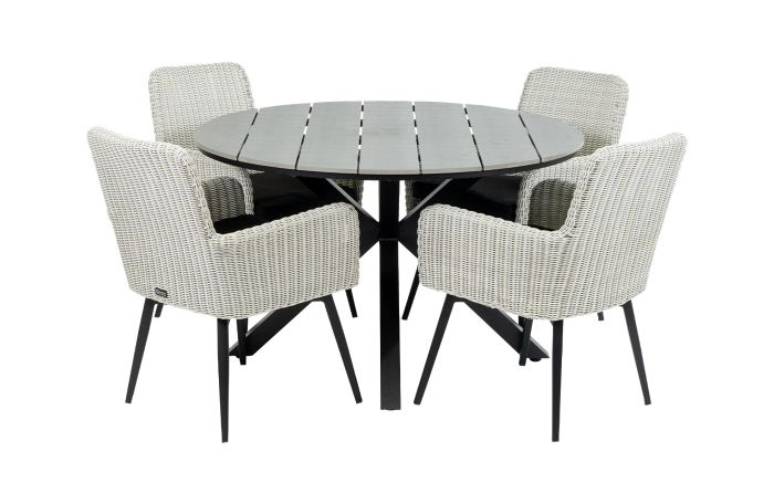 Pisa tuinset-5 delige tuinset-Pisa tuinstoel-white-polywood tuintafel-rond wicker vlechtwerk-aluminium frame