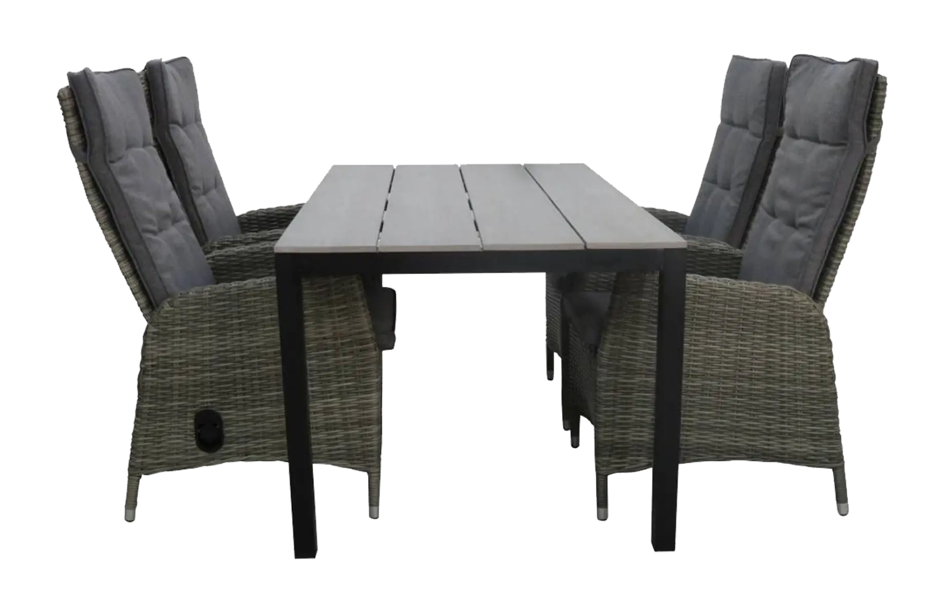 5 delige tuinset-4 kost verstelbare tuinstoelen-Ash Grey-cyprus tuintafel-grey-wicker-aluminium frame