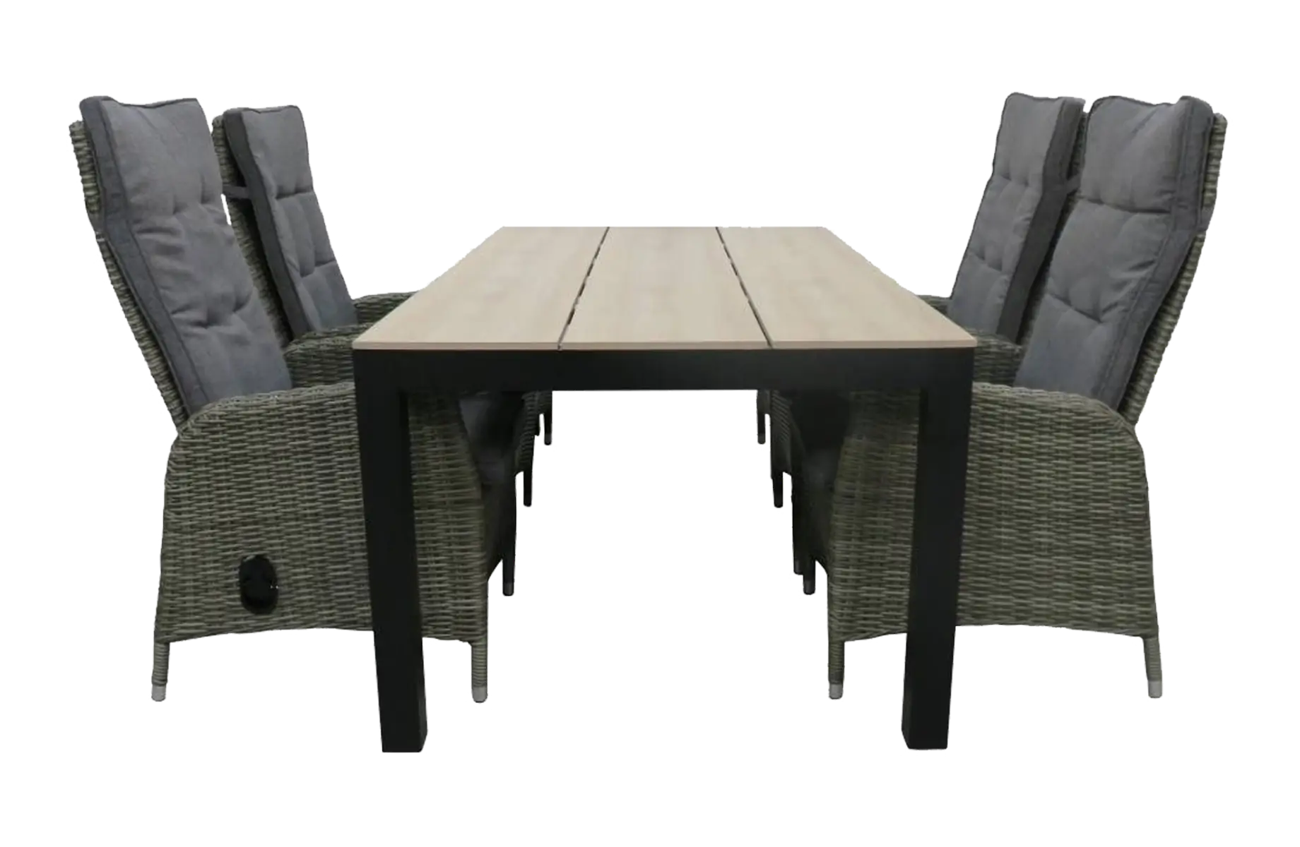 5 delige tuinset-4 Kos verstelbare tuinstoelen-Ash grey-cyprus tuintafel-wood-wicker-aluminium frame