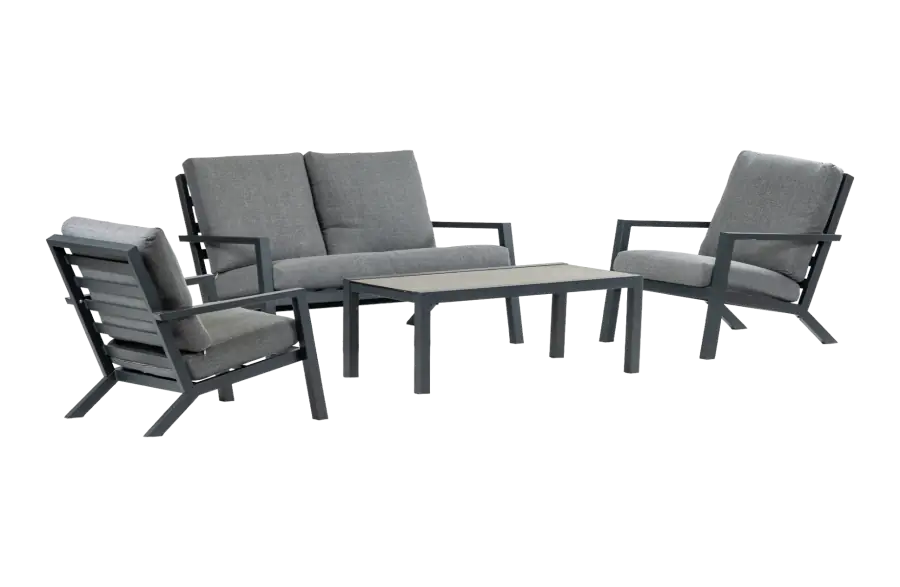 Stoel-bank Loungeset Bezano | met 2-persoonsbank | Matt Black/Grey |  Aluminium