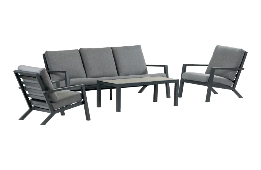 Stoel-bank Loungeset Bezano | met 3-persoonsbank | Matt Black/Grey | Aluminium