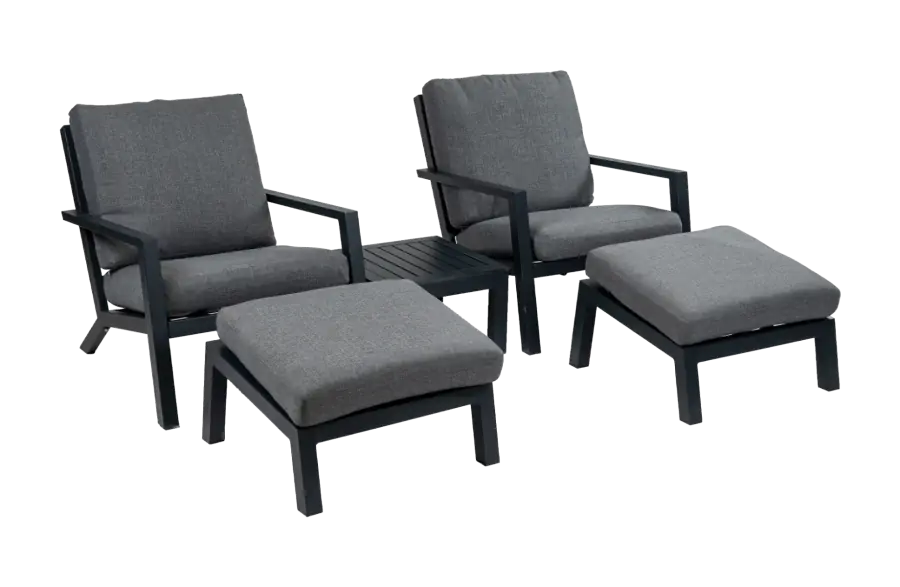 2x loungestoel Bezano | Grey  + 2x Voetenbank Bezano Grey + Bijzettafel 50x50cm Bezan