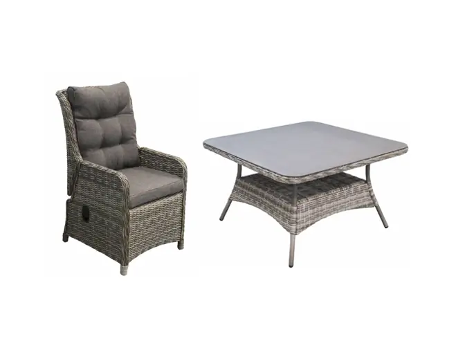 vierkante tuinset dublin - tuintafel vierkant wicker - luxe tuinstoel dublin wicker - donker grijze tuinset 