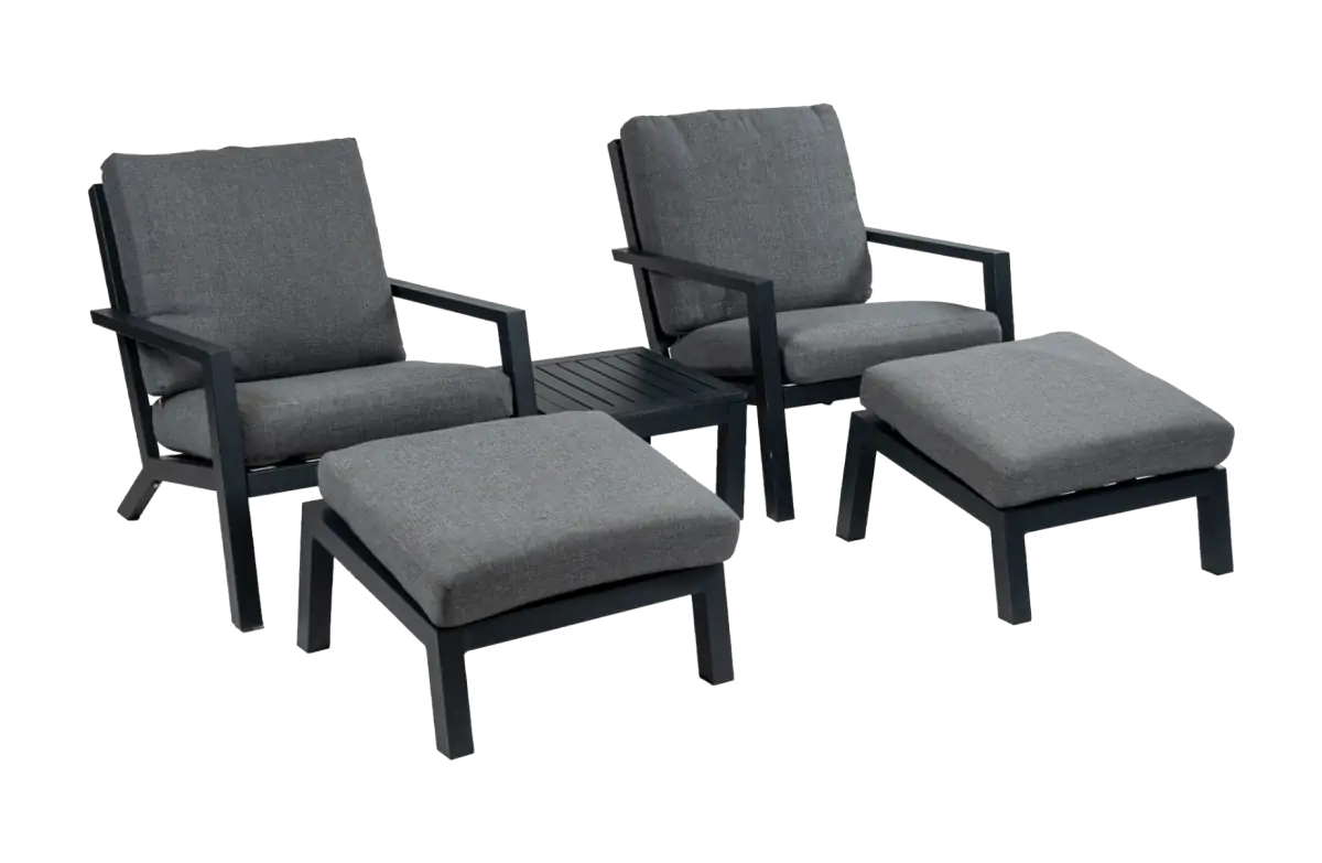 2x loungestoel Bezano | Grey  + 2x Voetenbank Bezano Grey + Bijzettafel 50x50cm Bezan