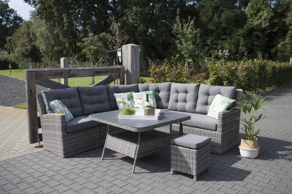 Dublin bankdeel rechts-Ash Grey-wicker-aluminium frame-dikke loungekussens-grey loungekussens-afmetingen