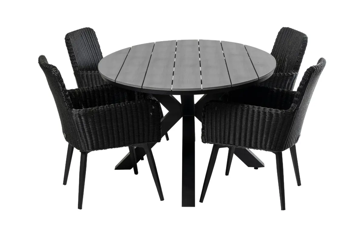 Pisa ovale tuinset-5 delige tuinset-Pisa tuinstoel black-polywood tuintafel-rond wicker vlechtwerk-aluminium frame