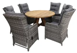 7-delige ronde tuinset | 6 Dublin verstelbare stoelen (AG) | ø150cm Ayra tuintafel (Teak)