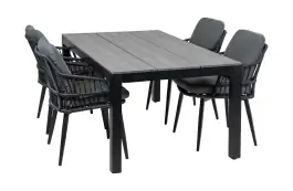 5-delige tuinset | 4 Isabel tuinstoelen (Black) | 180cm Cyprus tuintafel (Grey)