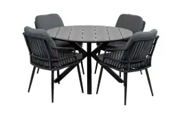 5-delige ronde tuinset | 4 Isabel tuinstoelen (Black) | ø120 cm Cyprus tuintafel (Grey)