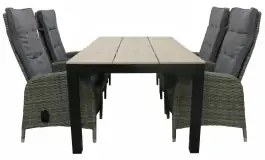 5-delige tuinset | 4 Kos verstelbare stoelen (AG) | 160 of 180cm Cyprus tuintafel (Wood)