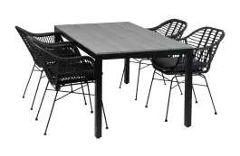 5-delige tuinset | 4 Oslo dining tuinstoelen (Black) | 160cm Cyprus tuintafel (Grey)