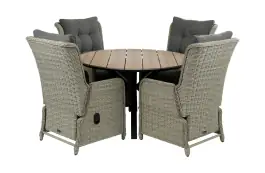 5-delige ronde tuinset | 4 Dublin verstelbare stoelen (MG) | ⌀120cm Cyprus tuintafel (Wood)