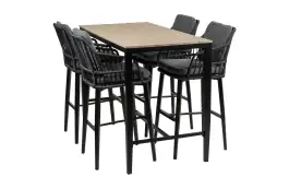 5-delige barset | 4 Isabel barstoelen Black | Cyprus bartafel 150x75cm Wood