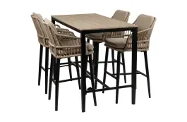 5-delige barset | 4 Isabel barstoelen Sand | Cyprus bartafel 150x75cm Wood