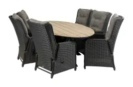 7-delige tuinset | 6 Dublin verstelbare stoelen (BL) | 220cm ovale Cyprus tuintafel (Wood)