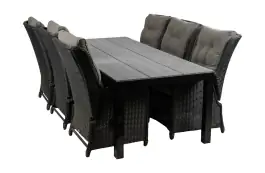 7-delige tuinset | 6 Dublin verstelbare stoelen (BL) | 225cm Cyprus tuintafel (Grey)