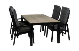 5-Delige tuinset | 4 Berlijn tuinstoelen (Black) | Tuintafel Cyprus 180x100cm (Wood)