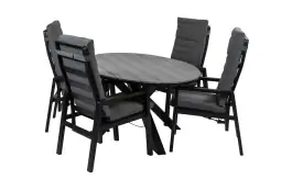 5-Delige tuinset | 4 Berlijn tuinstoelen (Black) | 180cm ovale Cyprus tuintafel (Grey)