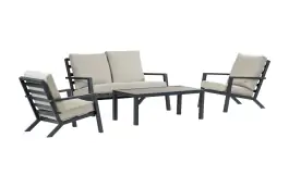 Stoel-bank Loungeset Bezano | met 2-persoonsbank | Matt Black/Off White |  Aluminium