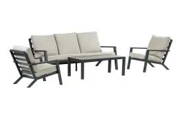 Stoel-bank Loungeset Bezano | met 3-persoonsbank | Matt Black/Off White | Aluminium