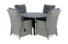 5-delige ronde tuinset | 4 Dublin verstelbare stoelen (MG) | ⌀120cm Cyprus tuintafel (Grey)