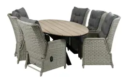 7-delige tuinset | 6 Dublin verstelbare stoelen (MG) | 220cm ovale Cyprus tuintafel (Wood)
