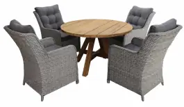 5-delige ronde tuinset | 4 Dublin tuinstoelen (MG) | ø120cm Ayra tuintafel (Teakhout)