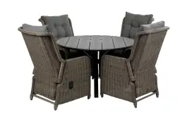 5-delige ronde tuinset | 4 Dublin verstelbare stoelen (SW) | ø120cm Cyprus tuintafel (Grey)