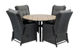 5-delige ronde tuinset | 4 Dublin verstelbare stoelen (BL) | ⌀120cm Cyprus tuintafel (Wood)