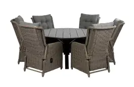 7-delige ronde tuinset | 6 Dublin verstelbare stoelen (SW) | ⌀150cm Cyprus tuintafel (Grey)