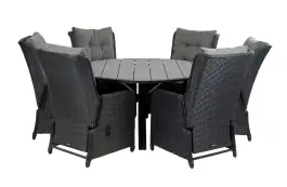 7-delige ronde tuinset | 6 Dublin verstelbare stoelen (BL) | ⌀150cm Cyprus tuintafel (Grey)