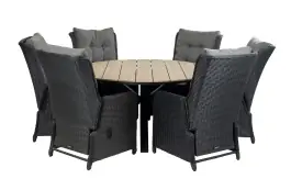 7-delige ronde tuinset | 6 Dublin verstelbare stoelen (BL) | ⌀150cm Cyprus tuintafel (Wood)