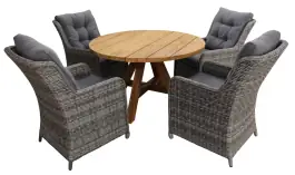 5-delige ronde tuinset | 4 Dublin tuinstoelen (AG) | ø120cm Ayra tuintafel (Teakhout)
