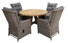 5-delige ronde tuinset | 4 Dublin verstelbare stoelen (SW) | ø120cm Ayra tuintafel (Teak)