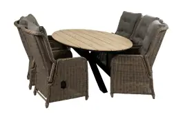 7-delige tuinset | 6 Dublin verstelbare stoelen (SW) | 220cm ovale Cyprus tuintafel (Wood)